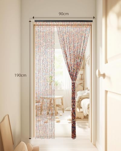 Ezcasch Bamboo Bead Door Curtain 90 x 200 cm 52 Strands Colorful Wooden Bead Curtain as Boho Style Decoration and Mosquito Net Handmade Beaded Curtain for Windows Doors