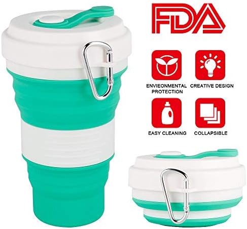 Collapsible Coffee Cup, Silicone Portable Folding Travel Cup Mug with Leak-Proof Lid for Milk Tea Hot Water Drinks Camping Hiking Outdoors (Green)