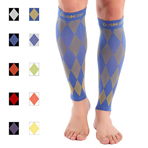 Doc Miller Premium Calf Compression Sleeve 1 Pair 20-30mmHg Strong Calf Support Graduated Pressure for Sports Running Muscle Recovery Shin Splints Varicose Veins (Argyle Yellow.Blue, Medium)