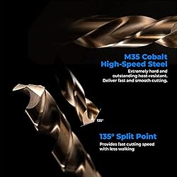 amoolo 3/8" Cobalt Drill Bit(5Pcs), M35 HSS Metal