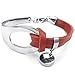 KONOV Womens Leather Stainless Steel Bracelet, Classic Bangle, Red Silver