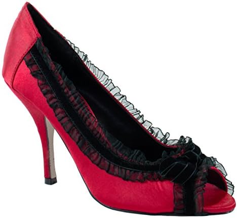 Karolyn Shoes Women's Tammy-4 Black/Red Satin High Heel Pumps with Laced Border and Topknot 6.5 D(M) US