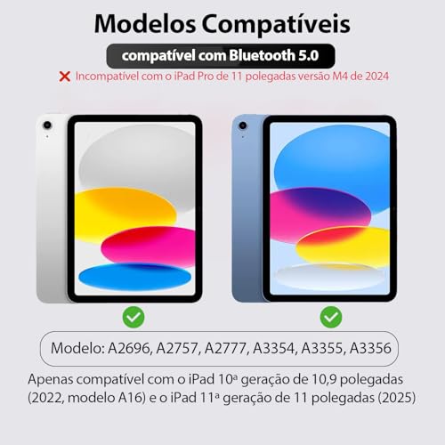 Teclado Smart para iPad A16 11ª Geração (Modelos A2696/A2757/A2777),Compatível com iPad 10ª Geração 10.9" Polegadas 2022 (A3354/A3355/A335) (Cinza)