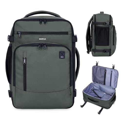 ECOHUB Ryanair Ryanair Backpack 40 x 20 x 25 cm Hand Luggage 40 x 20 x 25 cm Ryanair Travel Backpack Travel Bag Eco Recycled PET Tote Bag 20 Litres, Patented Military Green