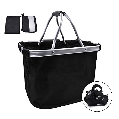 ANZOME Bike Basket, Reflective Waterproof Rain Cover Set Foldable Bicycle Front Basket Small Pet Cat Dog Carrier Front Removable Bicycle Handlebar Basket Quick Release Easy Install Detachable Cycling