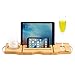 Utoplike Bamboo Bathtub Caddy Tray Bath Tray for Tub, Adjustable Bathroom Bathtub Organizer with Book Tablet Wine Glass Cup Towel Holder,Distinctive Gift (24.5-37.4