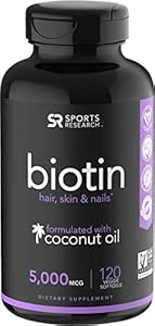 Biotin infused with organic virgin coconut oil - 5000mcg (120 veggie-softgels)