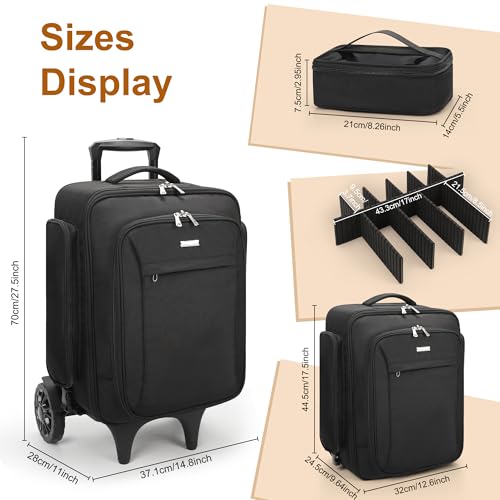 Relavel Professional Makeup Case with Wheels, black 3, Wheeled suitcase