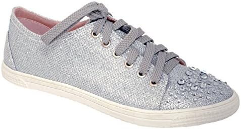 Your Party Shoes Womens Lexi Metallic Rhinestone Fashion Sneaker, Silver, 5 M US