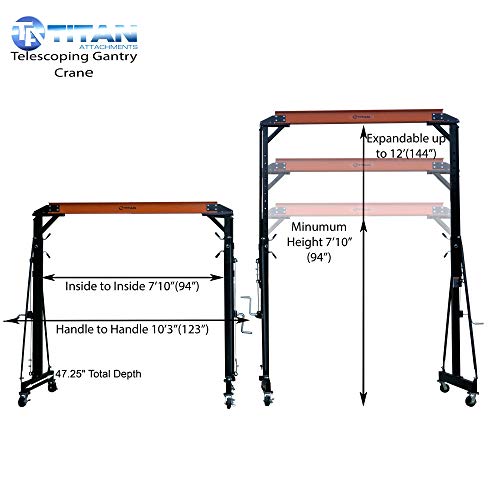 Titan Attachments 0.5 Ton Telescoping Gantry Crane, Portable Shop Lift Hoist, Rated 1,000 LB HD Steel I-Beam Adjustable to 12ft - Image 7