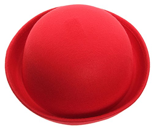 Eozy Women Wool Felt Roll Brim Bowler Derby Hats Billycock Cloche 22.5" Red - Thumbnail 3