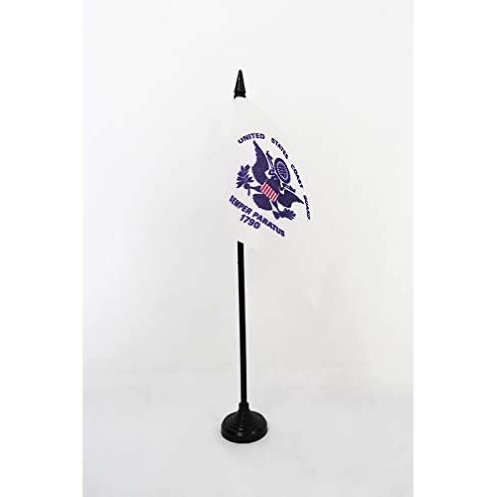 AZ FLAG - United States Coast Guard Table Flag 4'' x 6'' - US Coast Guard Office Mini Banner 100% Polyester 15 x 10 cm - Mini Desk Flag with 10'' Pole and Black Plastic Base