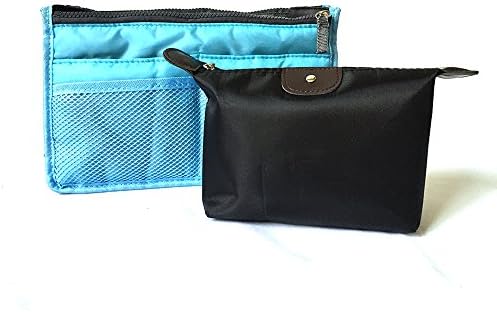 theBathMart Nylon Handbag Organizer with Free Make-up Cosmetic Bag Insert [Water Resistant] [12 Compartments] (Sky)