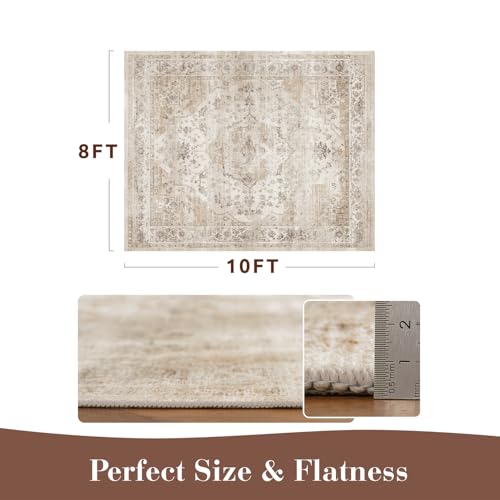MontVoo-Area Rug 8X10 Rugs for Living Room-Beige Machine Washable Rug-Soft Living Room Rug-Vintage Non Slip Carpet-Rugs for Bedrooms Dining Room Living Room Office