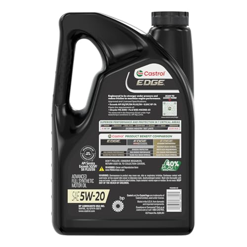 CASTROL EDGE 5W-20 ADVANCED FULL SYNTHETIC MOTOR OIL, 5 QUARTS