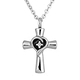 Cremation Cross Necklace Religion Crystal URN Memorial Keepsake Ashes Holder Pendant Stainless Steel (Cross Urn-4)