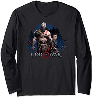 Unisex God of War Kratos and Son Blue Glow Long Sleeve T-shirt Medium Black