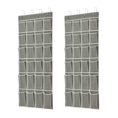 KEEPJOY Over The Door Shoe Organizer, Hanging Shoe Organizer with 24 Mesh Pockets Door Shoe Holder Works Well for Men Women Kids Shoe Storage Organizer Large Size 57.5 x 25 Inch(Grey 2PACK)
