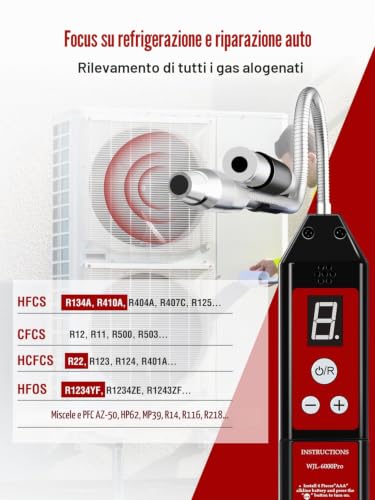 WJL-6000PRO Refrigerant Gas Detector with LED Light, Portable, Leak Control, HVAC Freon Leak Tester for Car Air Conditioning