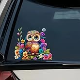 Owl Bird Flower Floral PVC Vinyl Car Decals Stickers Waterproof Self-Adhesive Decals for Cars, Laptops, Trucks, Motorcycles Wall Window Luggage Scratch Cover Door Decor Sticker