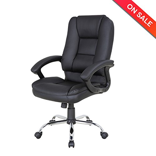 LCH PU Leather Office Chair Swivel Executive Chair with Tilt Function and Thick Seat, Ergonomic Computer Chair Headrest and Lumbar Support (Black)