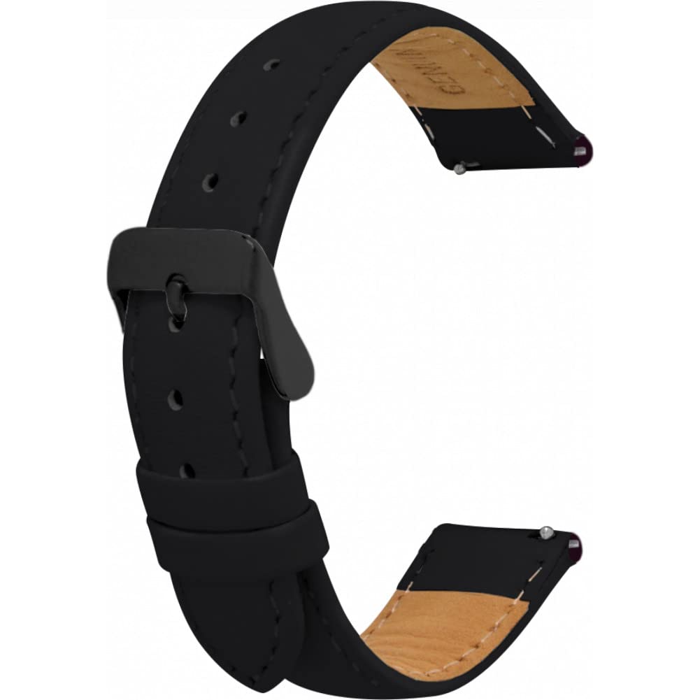 Toff London Ladies Black Leather Watch Strap, Quick Release with Black Metal Buckle, Band Width 18mm