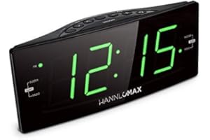 HANNLOMAX HX-112CR Alarm Clock Radio, PLL AM/FM Radio, Green LED 1.8 inches Jumbo Display, Dual Alarm, Dimmer, AC Operation only. (Black)