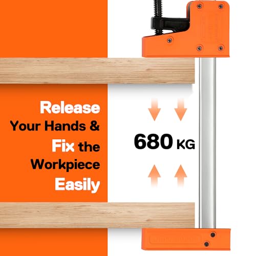JORGENSEN Set of 2 Steel and Nylon Single Hand Clamps for Precise Fixing, Clamp Width 600 mm, Maximum Clamping Force 680 kg, Stretch Range up to 770 mm