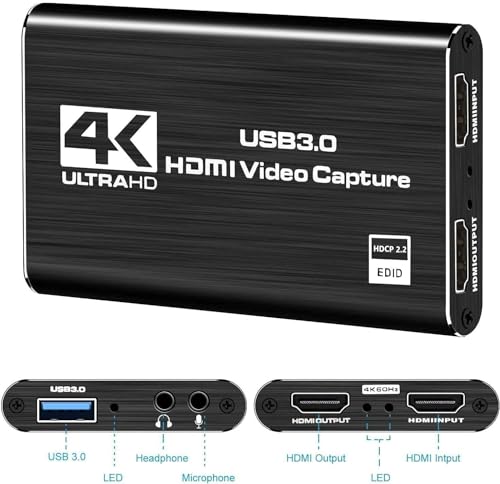VIXLW 4K HDMI Video Capture Card, USB3.0 1080P 60FPS Video Recorder, Nintendo Switch Capture Card for Streaming Gaming and Broadcasting, Xbox Series X/S, Xbox One X/S, PS4, PS5, OBS, Camera, PC