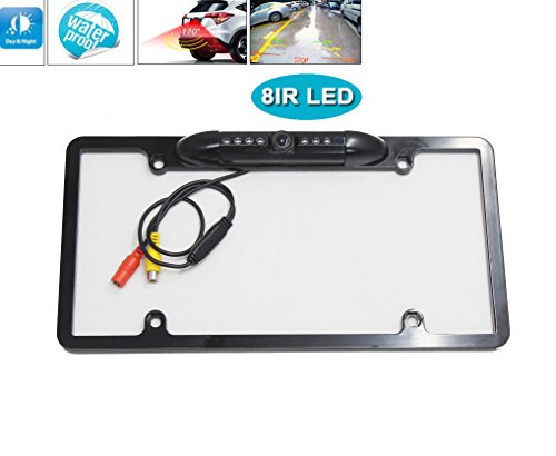 RedWolf Number License Plate Frame With Car Rear View Backup Camera Stainless Steel For Car Trunk & RV W/IR Night Vision