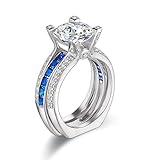 Newshe Wedding Band Engagement Ring Sets for Women 925 Sterling Silver Round Blue White Cz Size 5-12