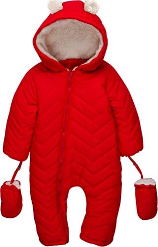 3 Happy Owls Winter California Waterproof Hooded Baby Winter Snow Suit Bunting Pram (12-18 Months, Cherry Red)