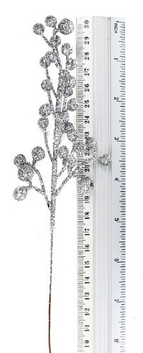 Factory Direct Craft Package of 24 Glittery Silver Artificial Berry Picks for Holiday Decorations or Floral Arranging