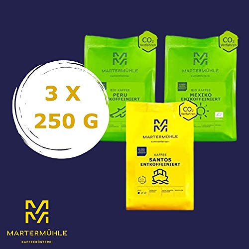 Martermühle Kaffeebohnen Probierset entkoffeiniert 3x250g mild/mittelkräftig I Arabica I Ganze Kaffee-Bohnen schonend… – Bild 3