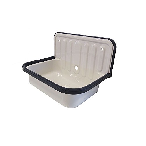 AP Wall Mounted Small Service Sink Glazed Steel Utility Sink, with Overflow, Dark Navy Blue Trim - Thumbnail 6