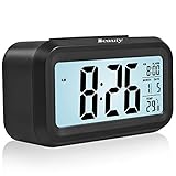 BeautyFlower Smart Alarm Clock with Large LCD screen, Low Light Sensor Technology, Soft Night Light, Repeating Snooze, Month Date & Temperature Display Function(black) (black)