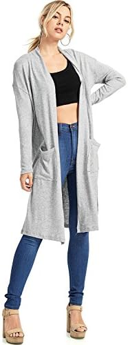 HauteMonde Haute Monde Women's Long Knee Length Layering Casual Cardigan (M, Heather)