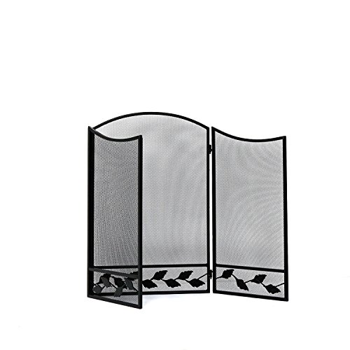 Steel Folding 3-Panel Arch Fire Place Fireplace Grill Wood Burning Stove Protective Screen w/ Double Bar | Black