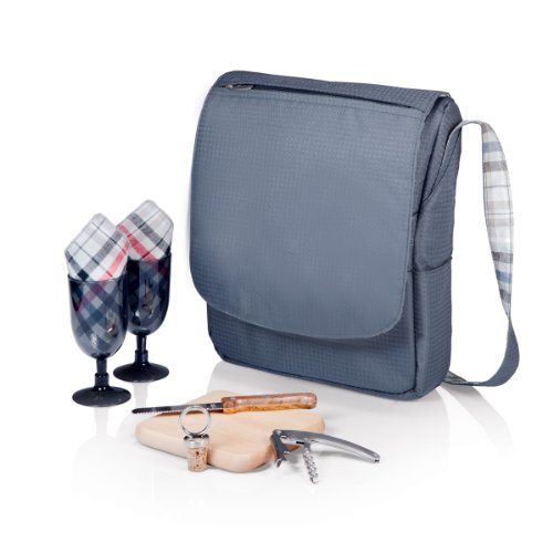 Picnic Time Carnaby Street Britannia Dual-Bottle Insulated Wine Tote with Wine Service for Two