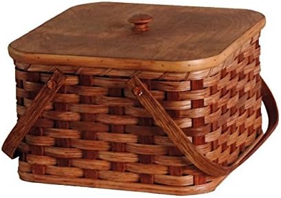 Amish Handmade Square Double Pie Basket w/Inside Tray, Lid, and Two Swinging Carrier Handles (Natural w/o Liner, Large)