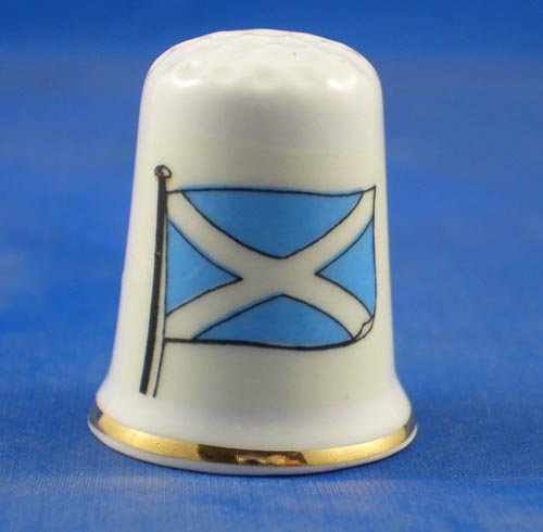 Porcelain China Collectable Thimble -- Flag of Scotland with Free Gift Box
