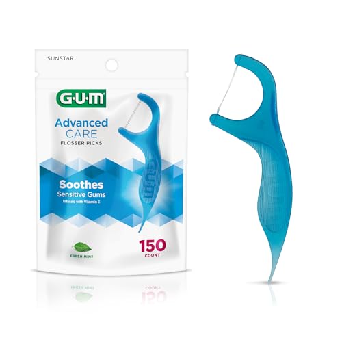 GUM Advanced Care Dental Floss Picks, Extra-Strong Shred-Resistant Floss with V…