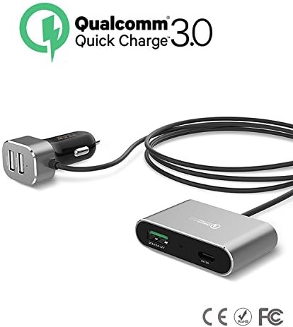 DLG Quick Charge 3.0 USB Type C Qualcomm Car Charger, 3-Port USB Port Adapter with 1 type-C port for Nexus 6P/5X, LG G5, HTC 10, Lumia 950/950XL, Oneplus 2, Apple Macbook 12’’& More