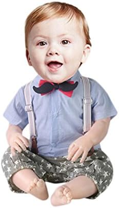 Kstare Baby Boys Outfits Gentleman Bowtie Short Sleeve Shirt+Suspenders Shorts Clothes Set