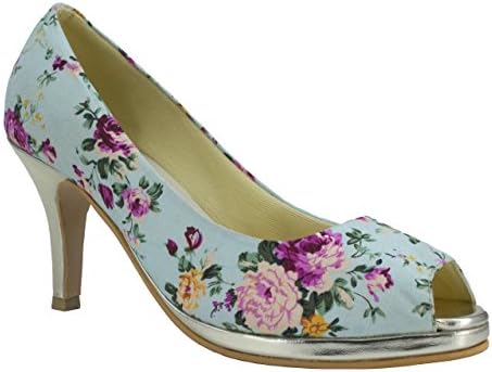 Kraft Cellar Open Peep Toe Kitten Heel Floral Pumps for Women/Girls