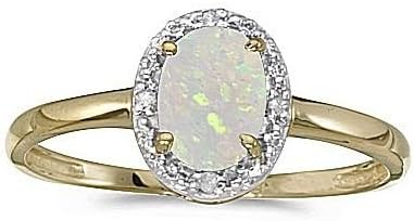 14kt Yellow Gold Oval Opal and Diamond Ring