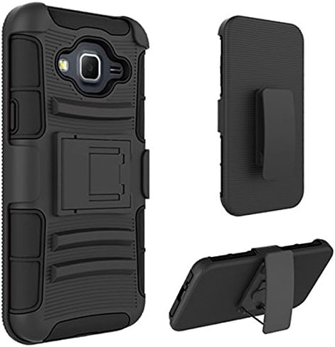 Defender Combo Holster Case for {Cricket} Samsung Galaxy Amp Prime SM-J320A / SM-J320AZ (BLACK &amp; BLACK)