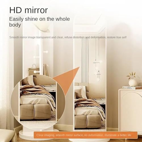 Full length mirror, HD 360° Rotating Floor Standing Rounded Mirrors with Coat Hanger & Shelf, Fitting Mirrors, Wooden Rotatable Mirror, Living Room Entrance Dressing Mirror (Style-C1)