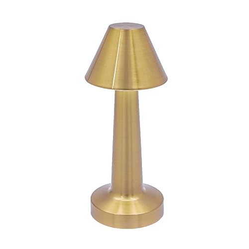 Global Gizmos 66379 LED Table Lamp/USB Rechargeable Bedside Lamp/Warm White Light/Touch Operated Dimming/Brass Colour / 20cm x 9cm