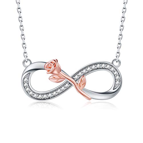 Apotie Infinity Rose Pendant 925 Silver Necklace Gift for Women Girls
